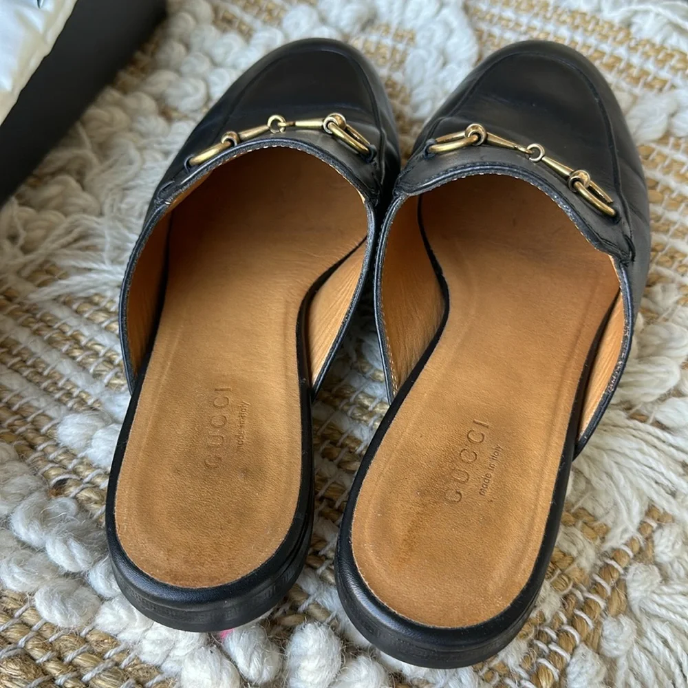 Gucci Princetown Horsebit Black Leather Flats Loafers Mules size 37 EUC - Picture 10 of 17